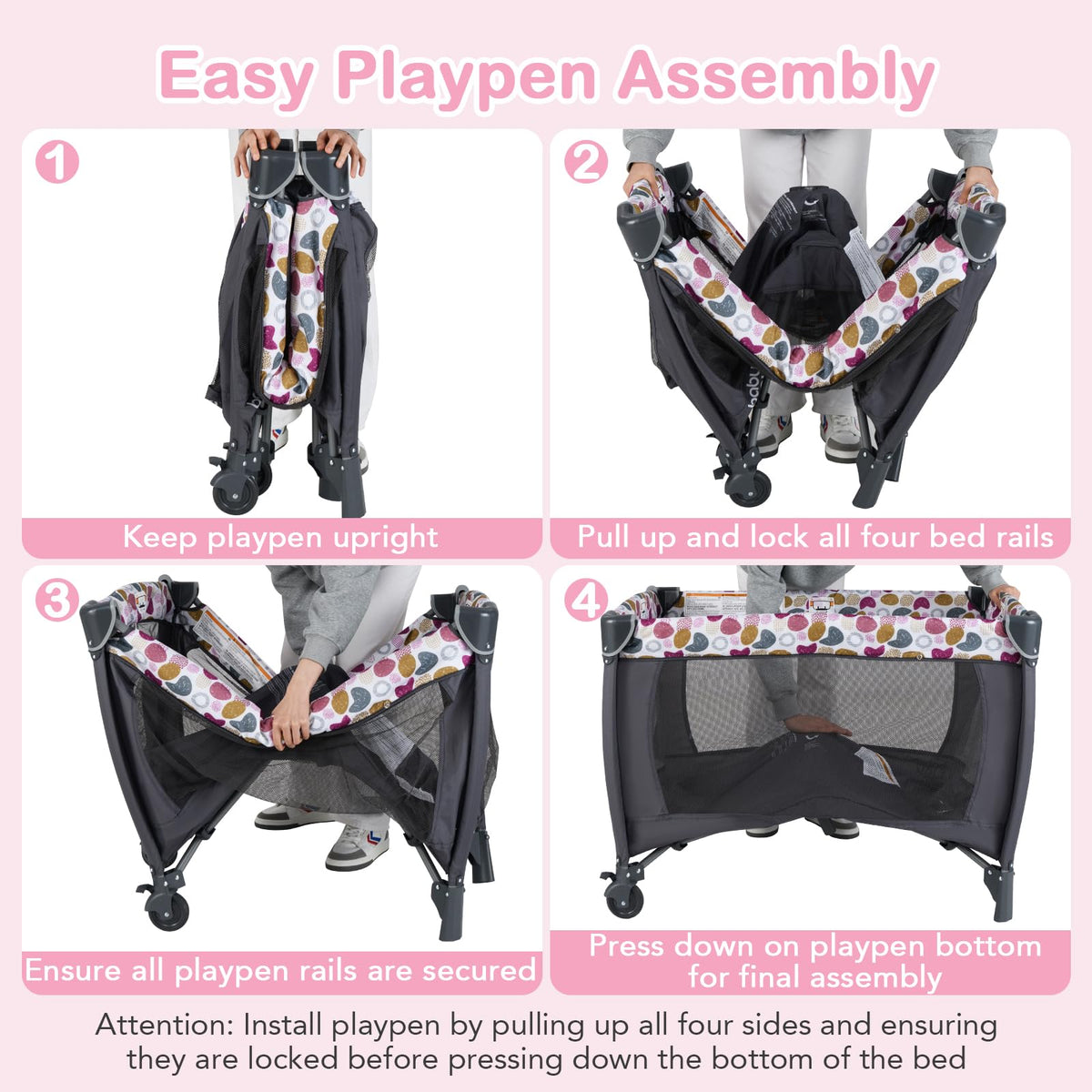 Pink Portable Baby Playard with Bassinet and Changing Station T6277