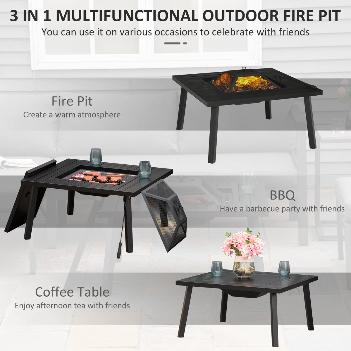 34-Inch Wood Burning Fire Pit with Grill V193881