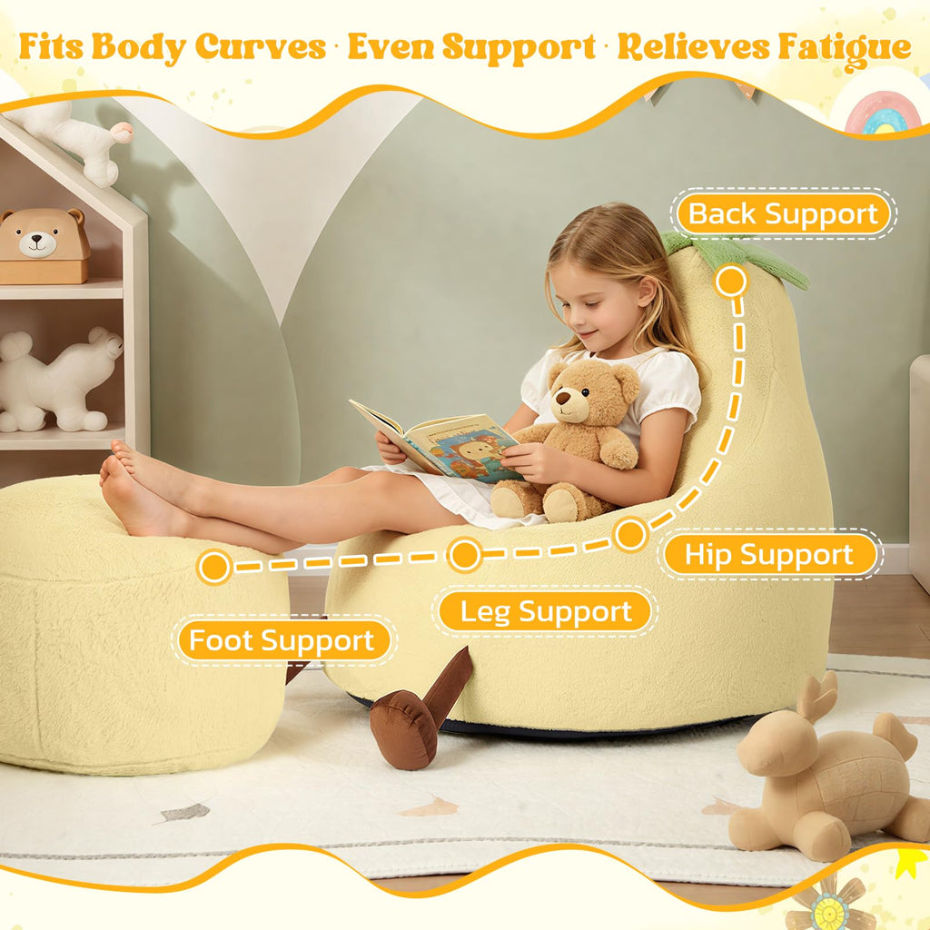 Yellow Faux Rabbit Fur Memory Foam Bean Bag Chair D3490