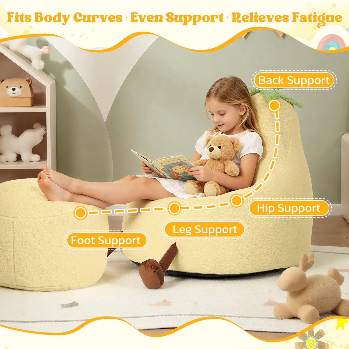 Yellow Faux Rabbit Fur Memory Foam Bean Bag Chair D3490