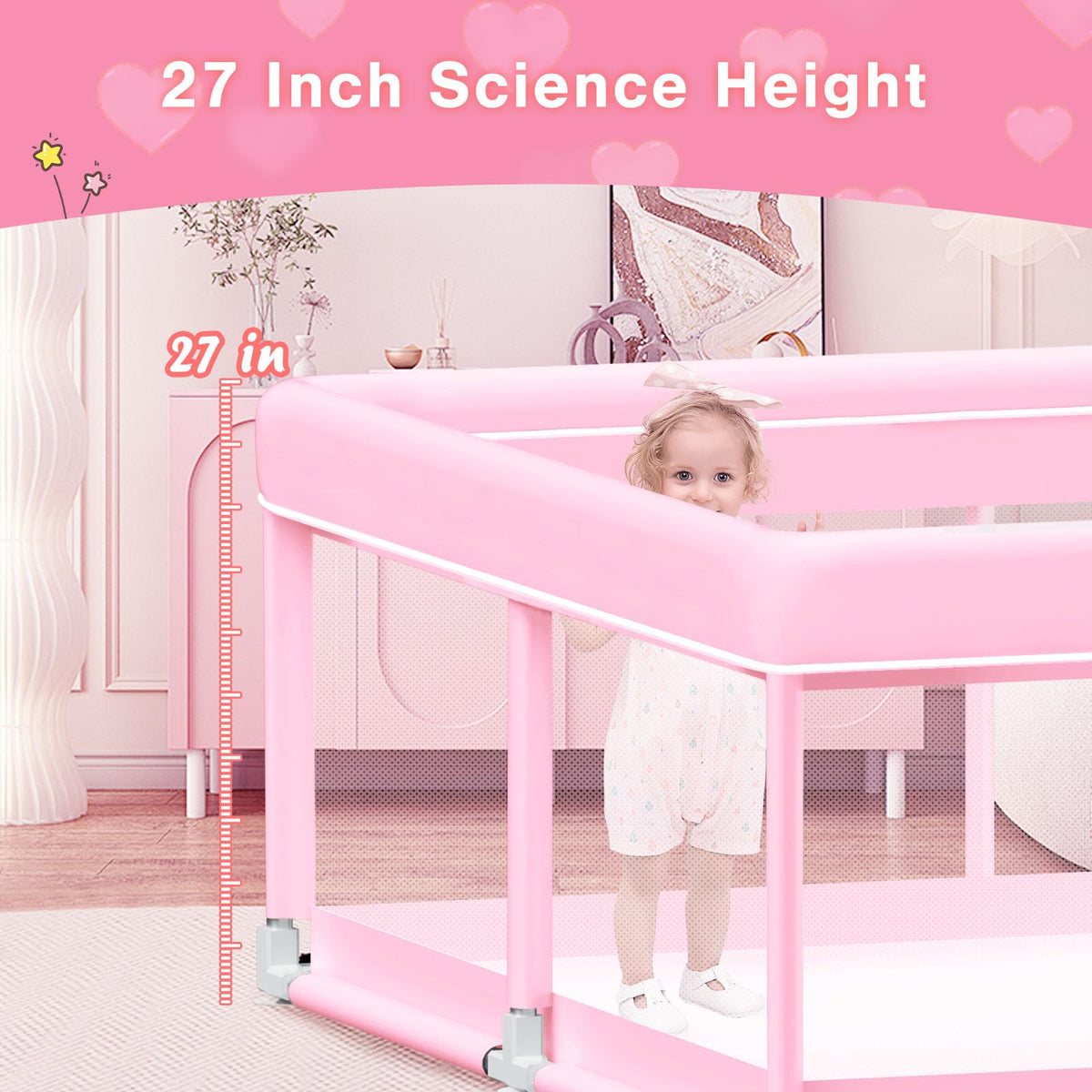 Pink Baby Playpen 74x50 Inches with Mesh S195318