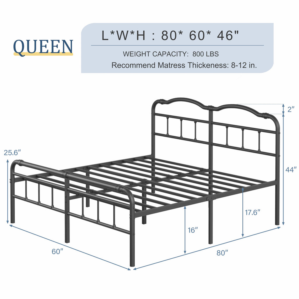 Queen Size 18 Inches Metal Bed Frame with Headboard W498726
