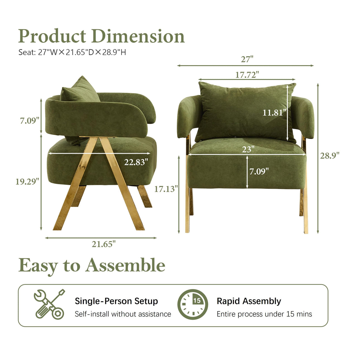 Green Velvet Dining Chairs Set of 2 with Arms J757433
