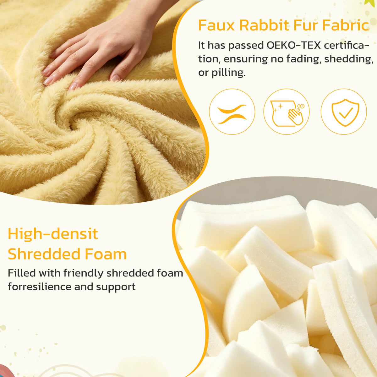 Yellow Faux Rabbit Fur Memory Foam Bean Bag Chair D3490