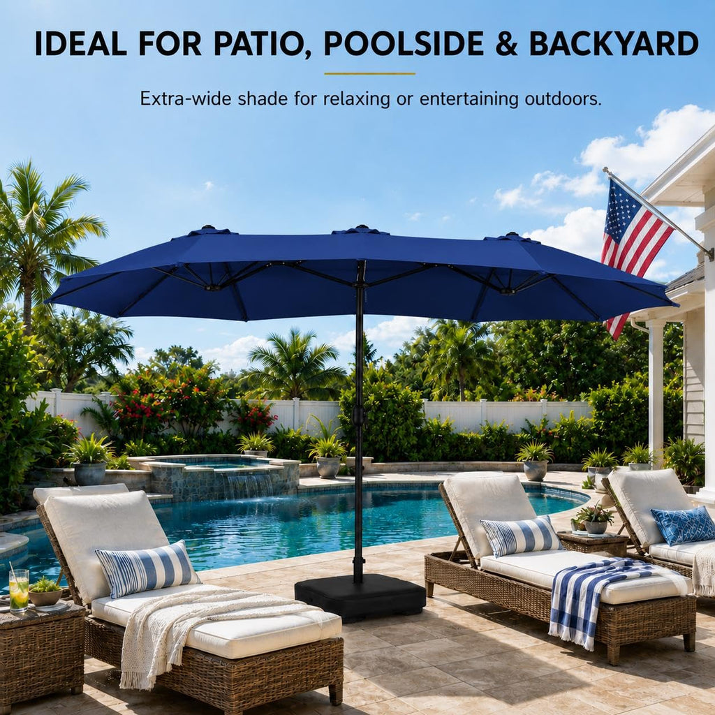 13FT Double-Sided Patio Umbrella with Base Navy Blue D802