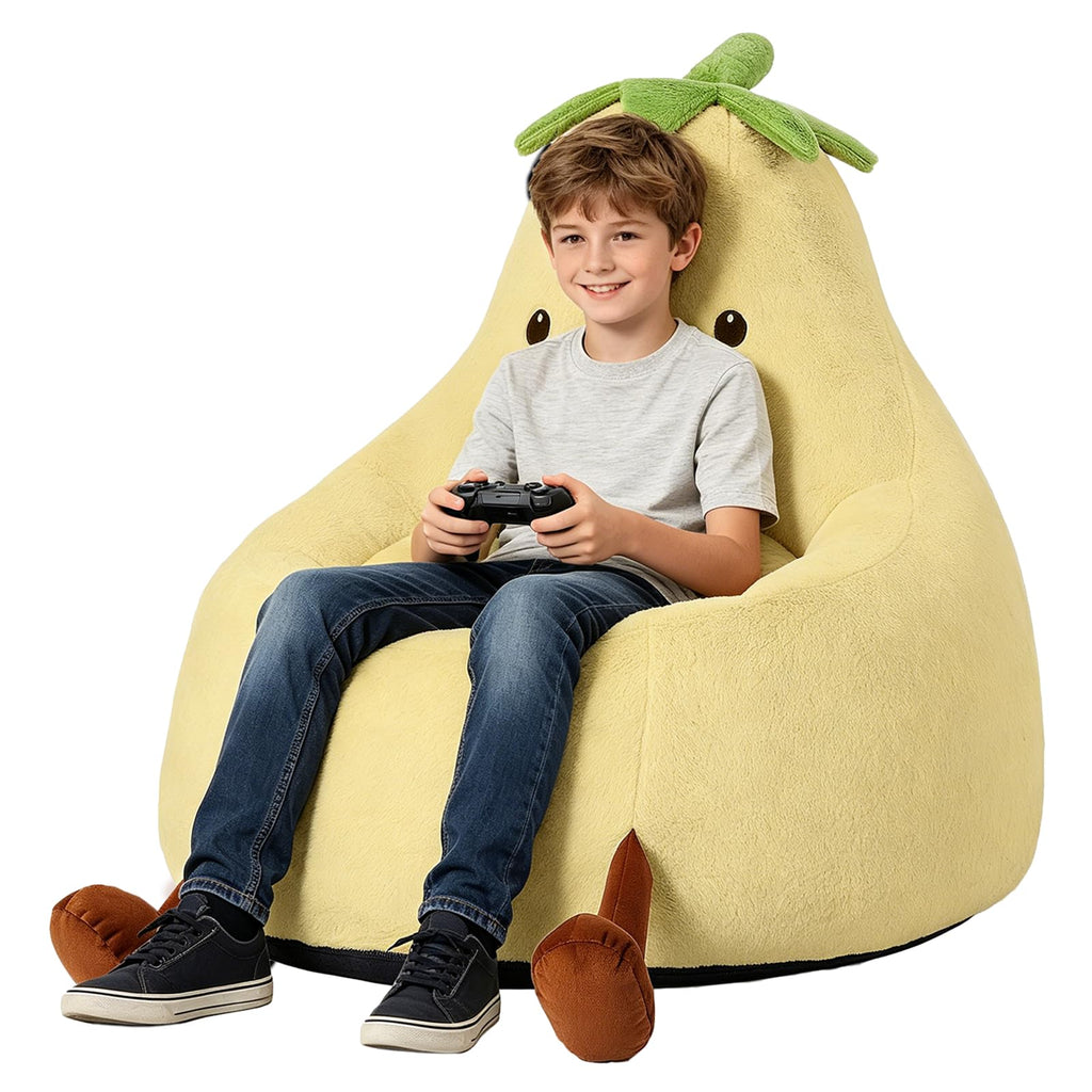 Yellow Faux Rabbit Fur Memory Foam Bean Bag Chair D3490