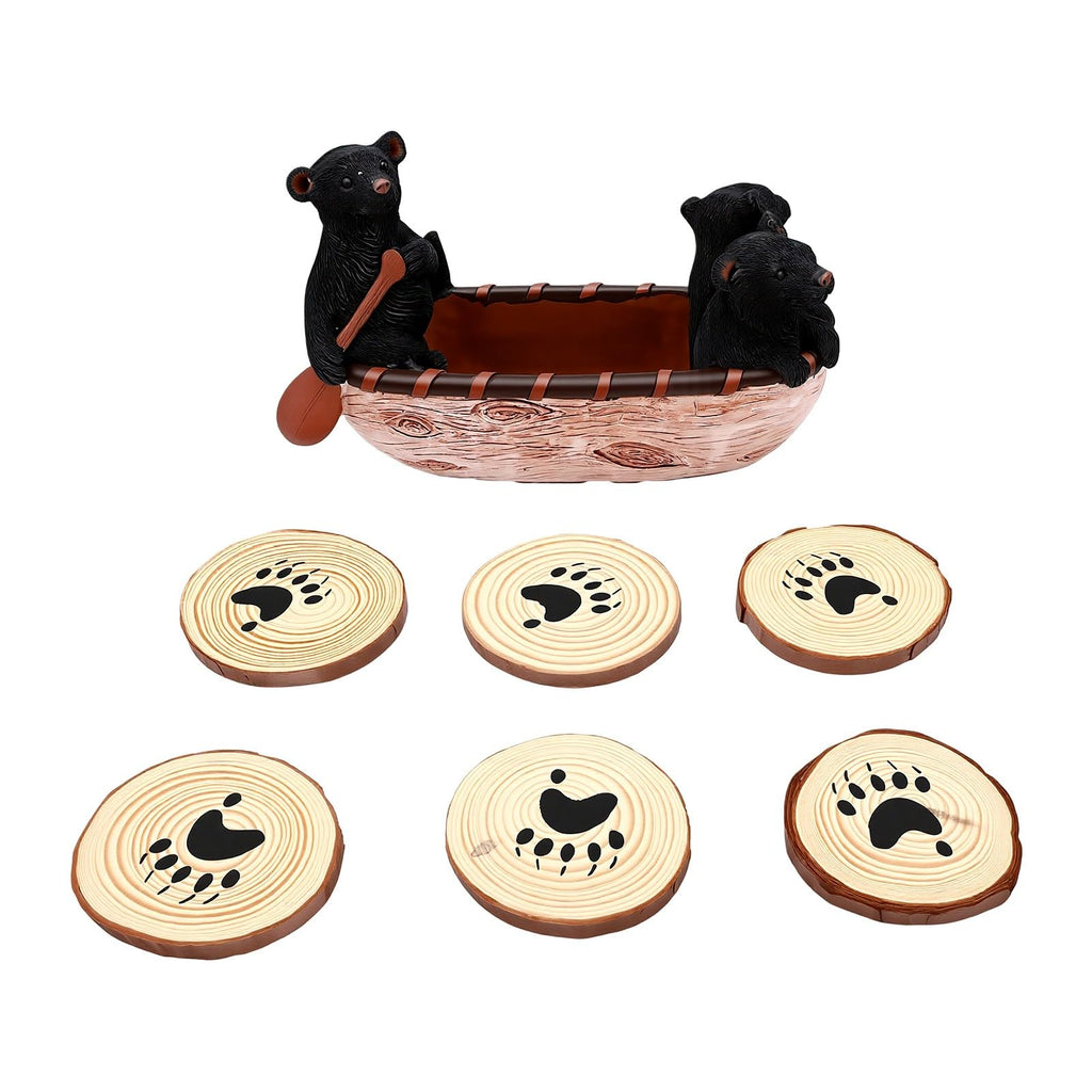 Black Bear Coaster Set with Canoe Holder S581