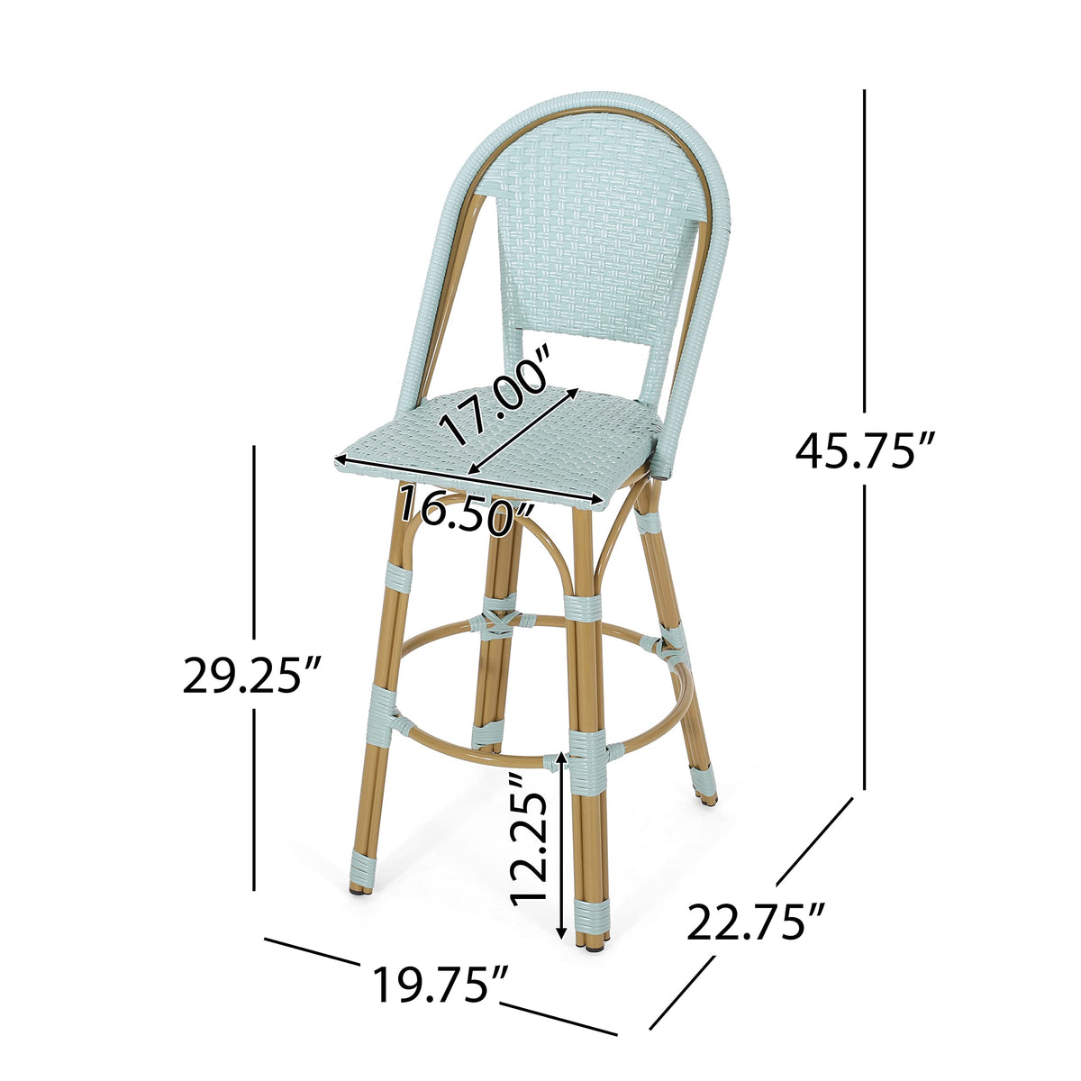 Light Teal PE Rattan Aluminum Bar Stools Set of 2 X110158
