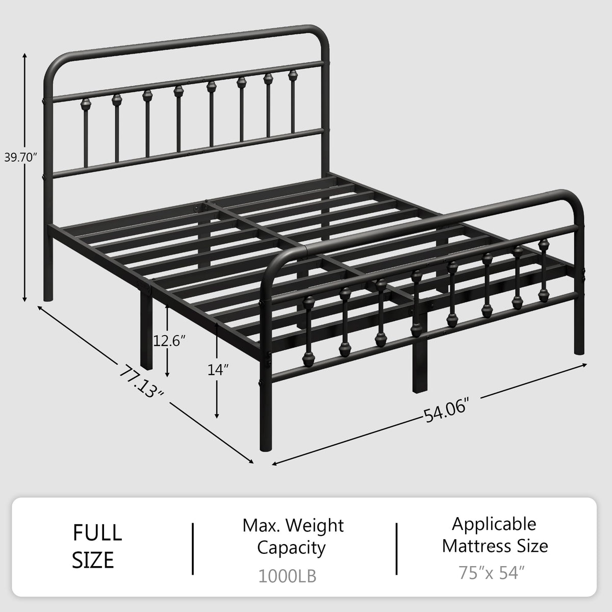Full Size Metal Bed Frame with Headboard and Footboard S977