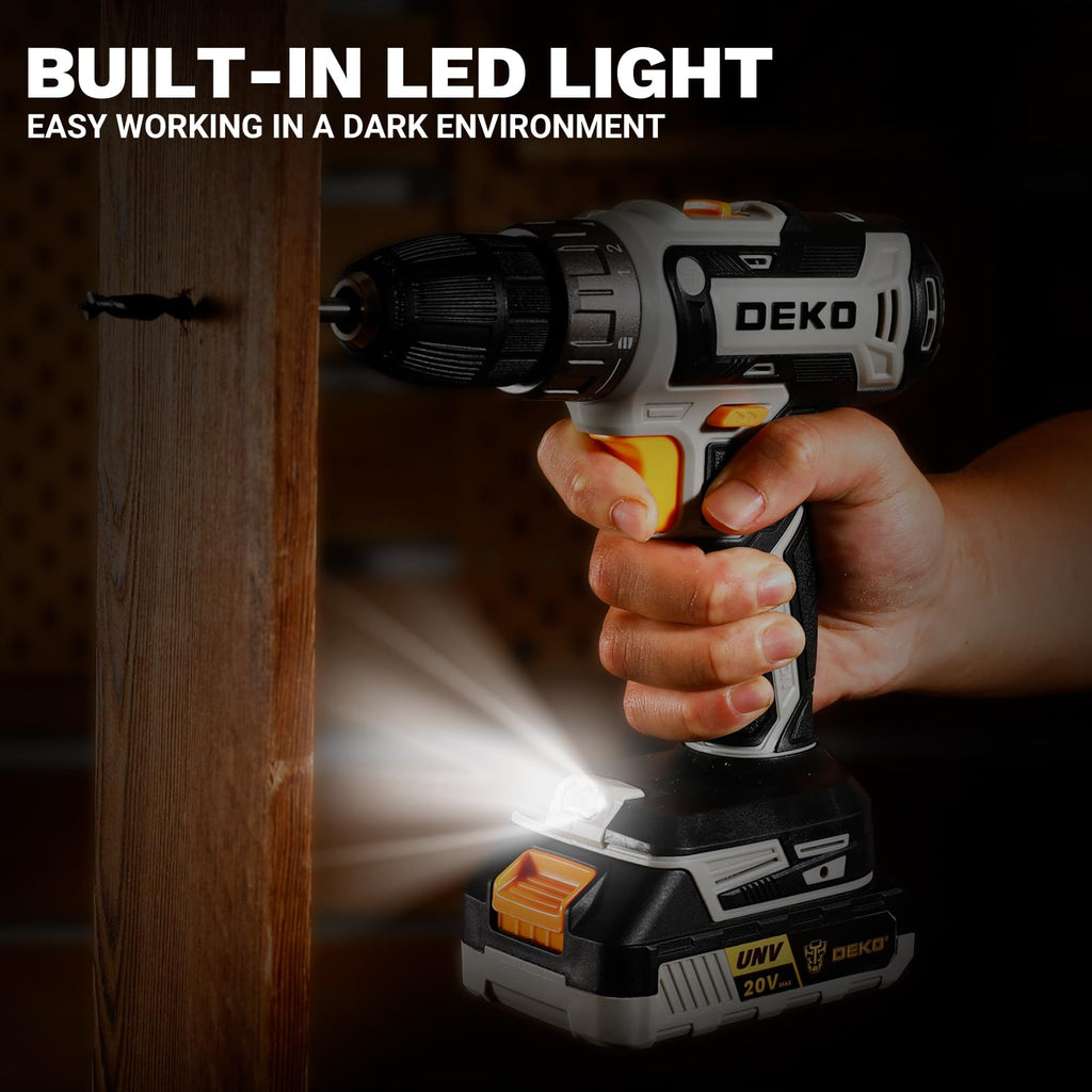 Cordless Power Drill 20V with 3/8-Inch Keyless Chuck, Variable Speed, 2 Batteries V8272