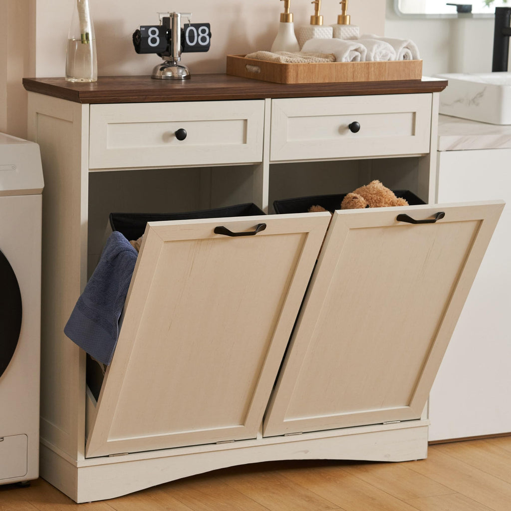 Antique White Tilt Out Trash Cabinet L675