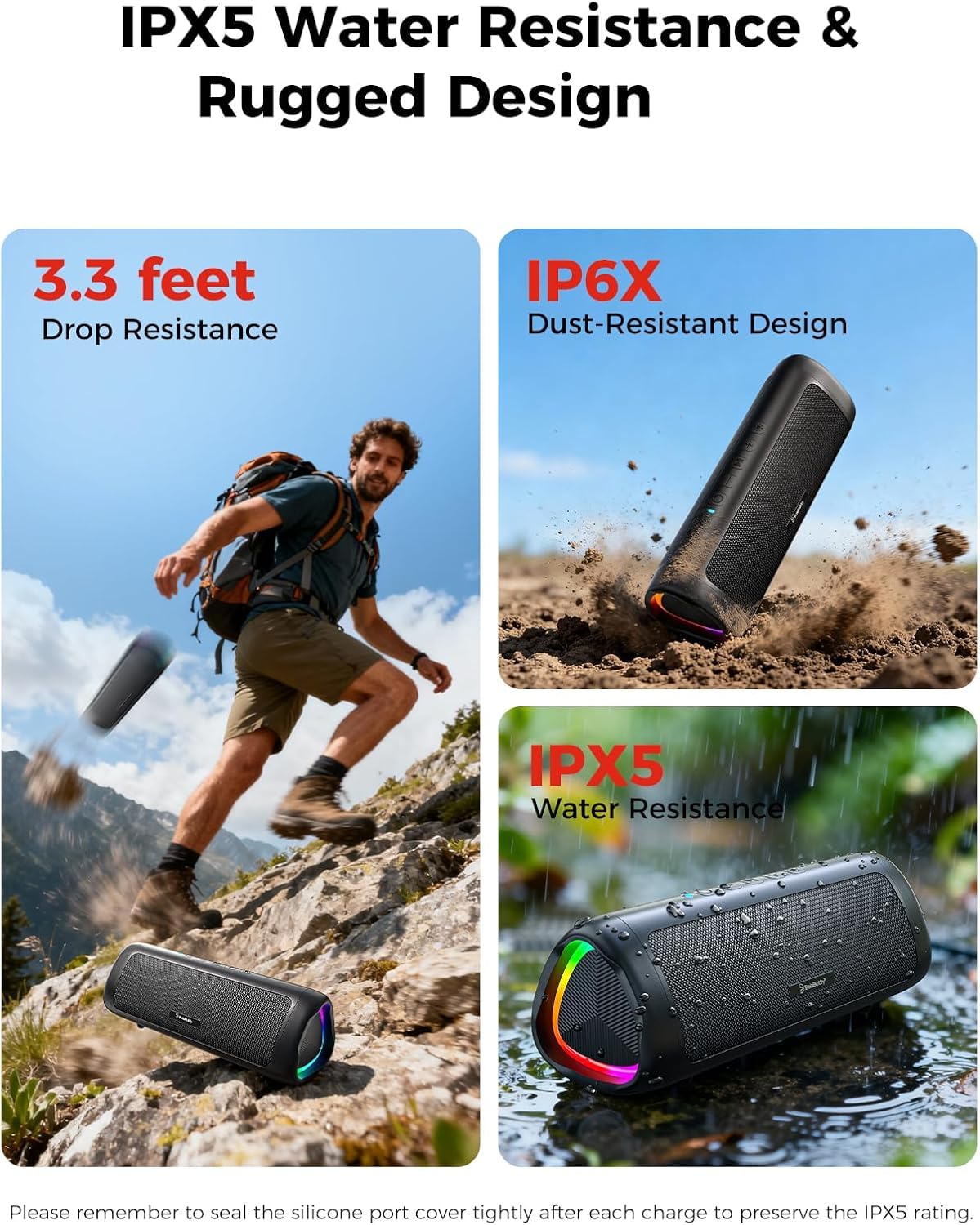 20W Portable Wireless Bluetooth Speaker, IPX5 Waterproof, Black M39424