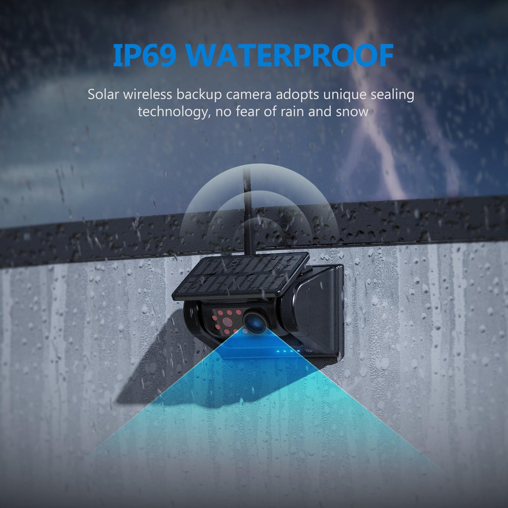 Magnetic Solar Wireless Backup Camera with 7" 1080P Monitor O4720