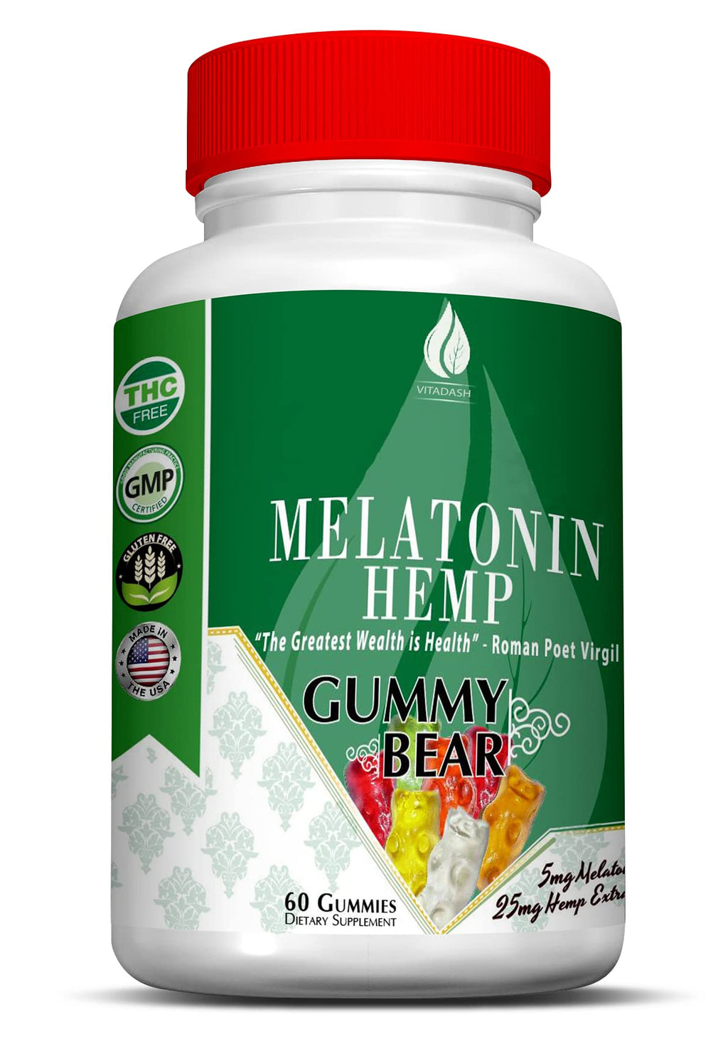 Melatonin Hemp Gummies 5mg 25mg 60 Servings Y231366