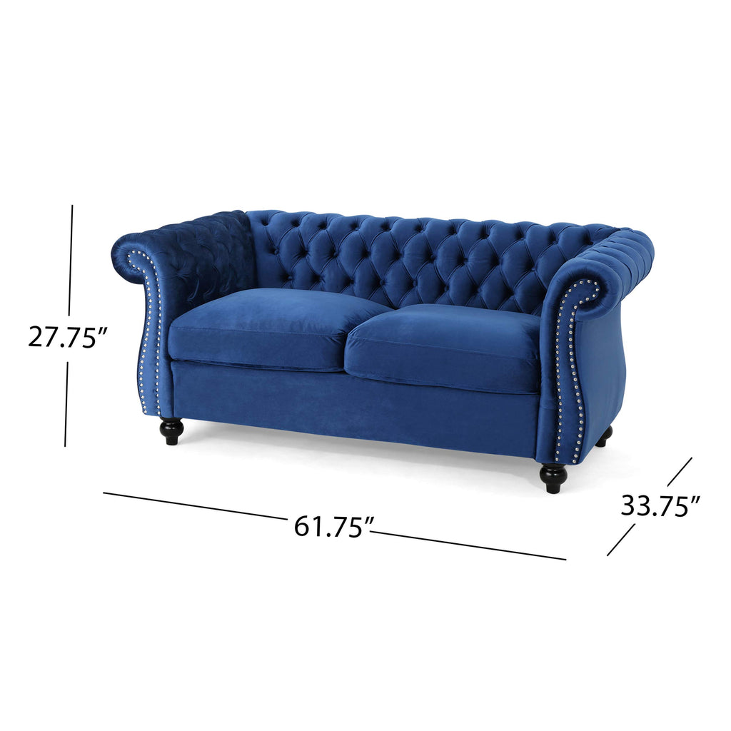 Navy Blue Velvet Tufted Chesterfield Sofa Y29161