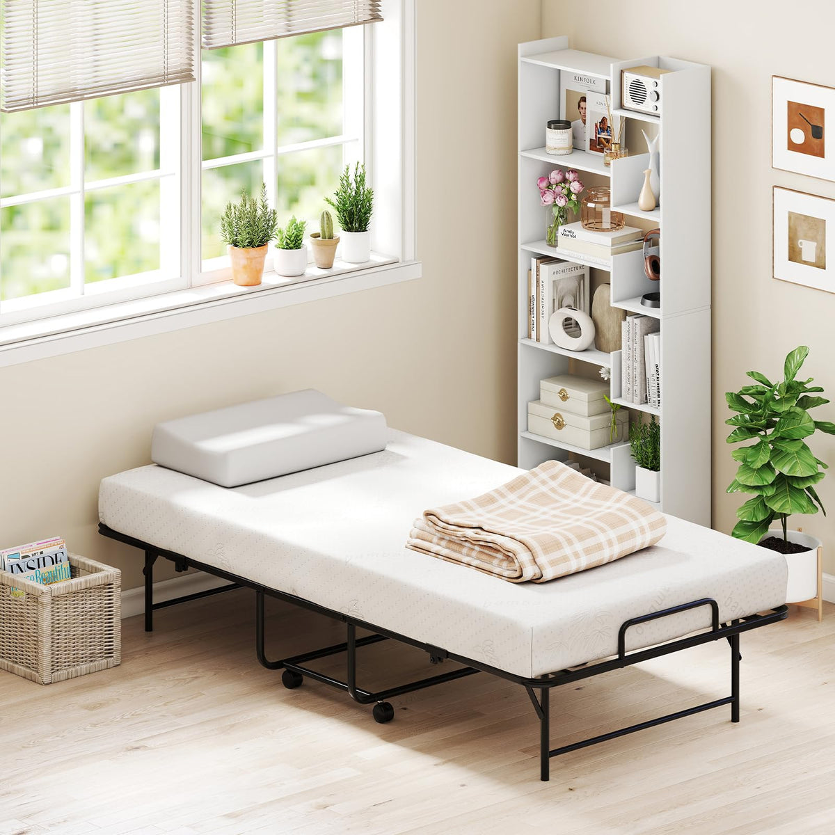 Twin Folding Bed Frame with Memory Foam Mattress I9648