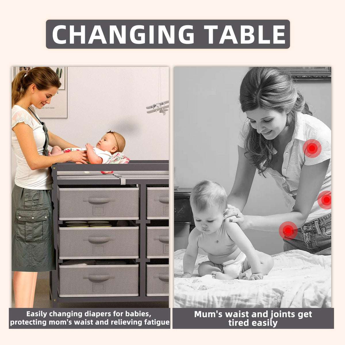 Baby Changing Table with 6 Drawers Storage Station A74908