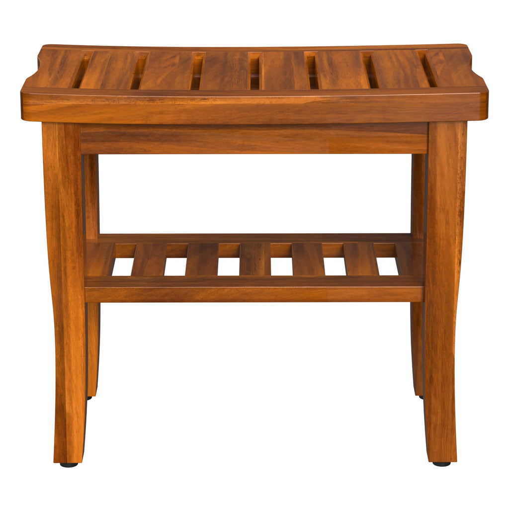 Teak Wood Shower Bench Stool with Storage Shelf J46670