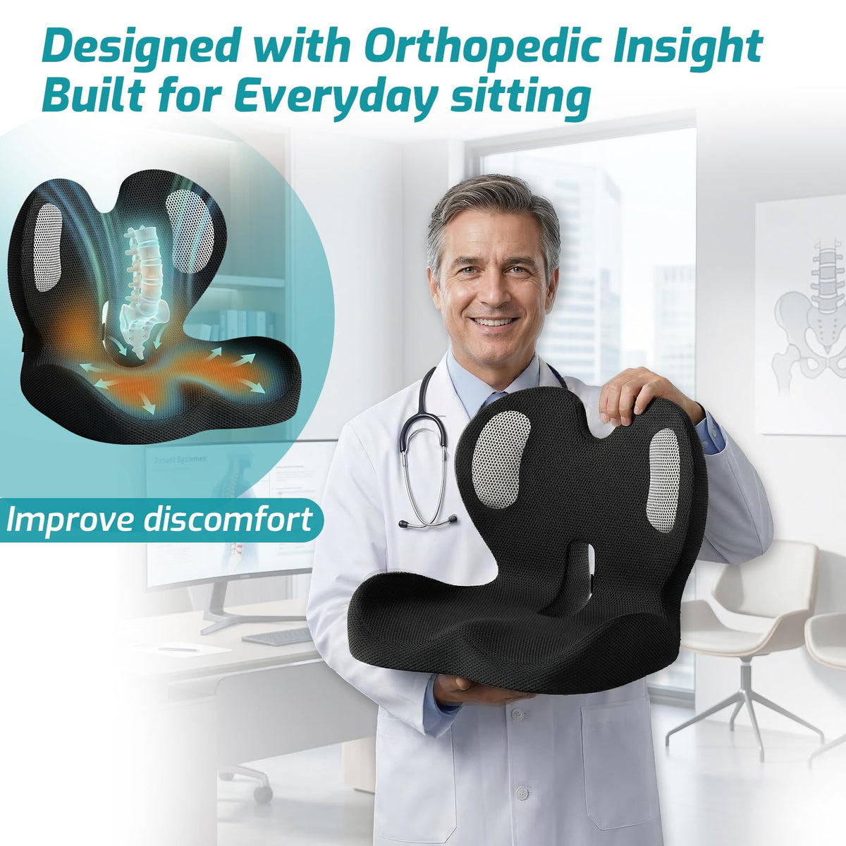 Ergonomic Seat Cushion & Lumbar Support Pillow K830081