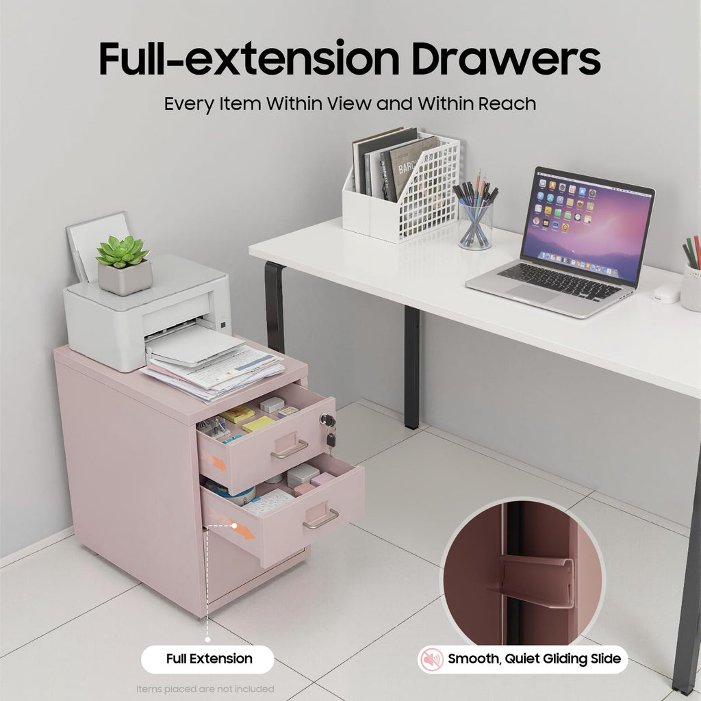 Pink 3 Drawer Metal File Cabinet with Lock K846