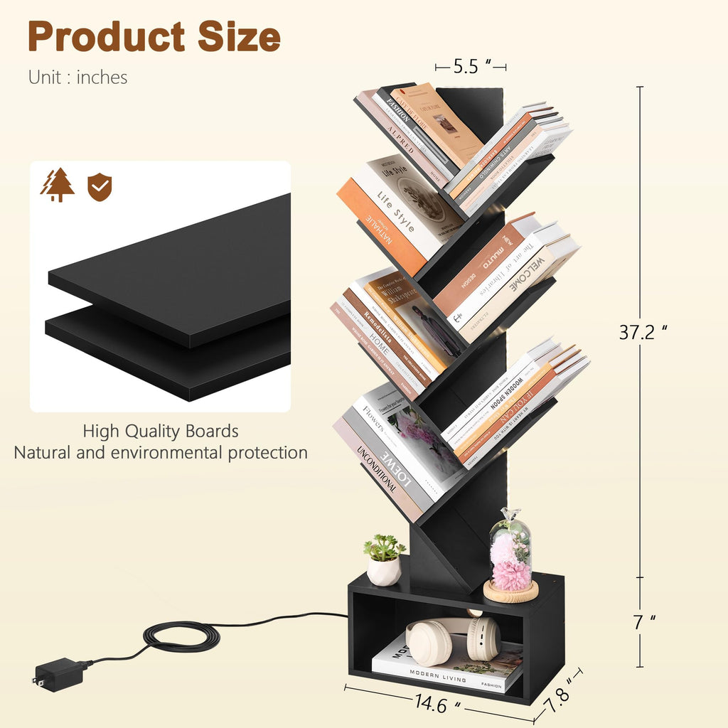 6 Tier Tree Bookshelf with Drawer and LED Lights V117149