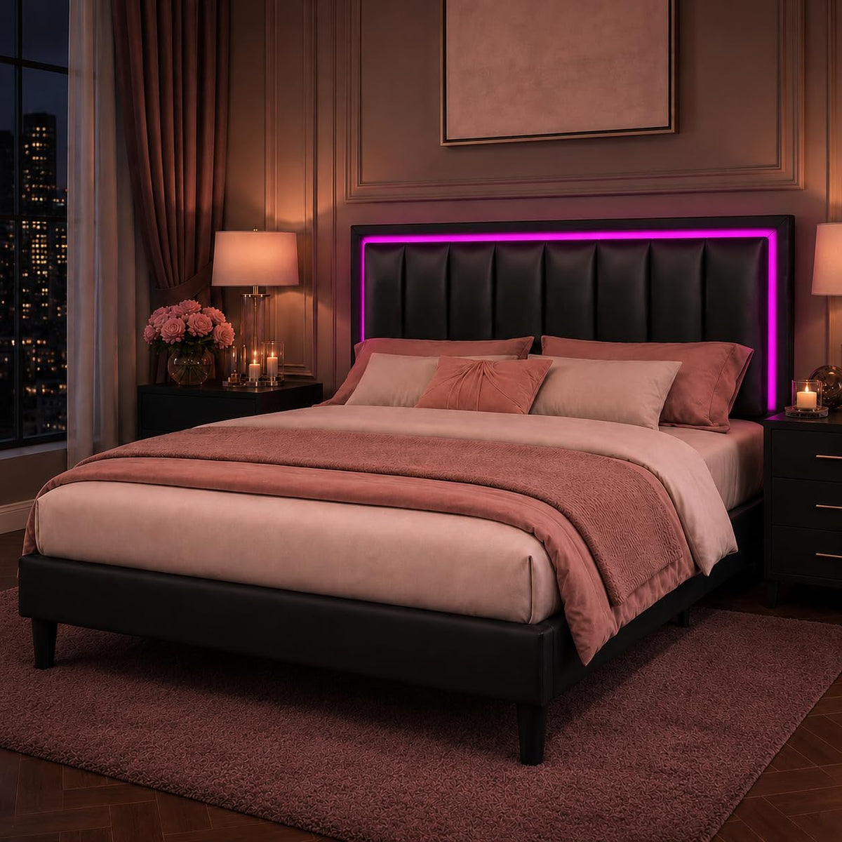 Black Full Bed Frame with PU Headboard H49789