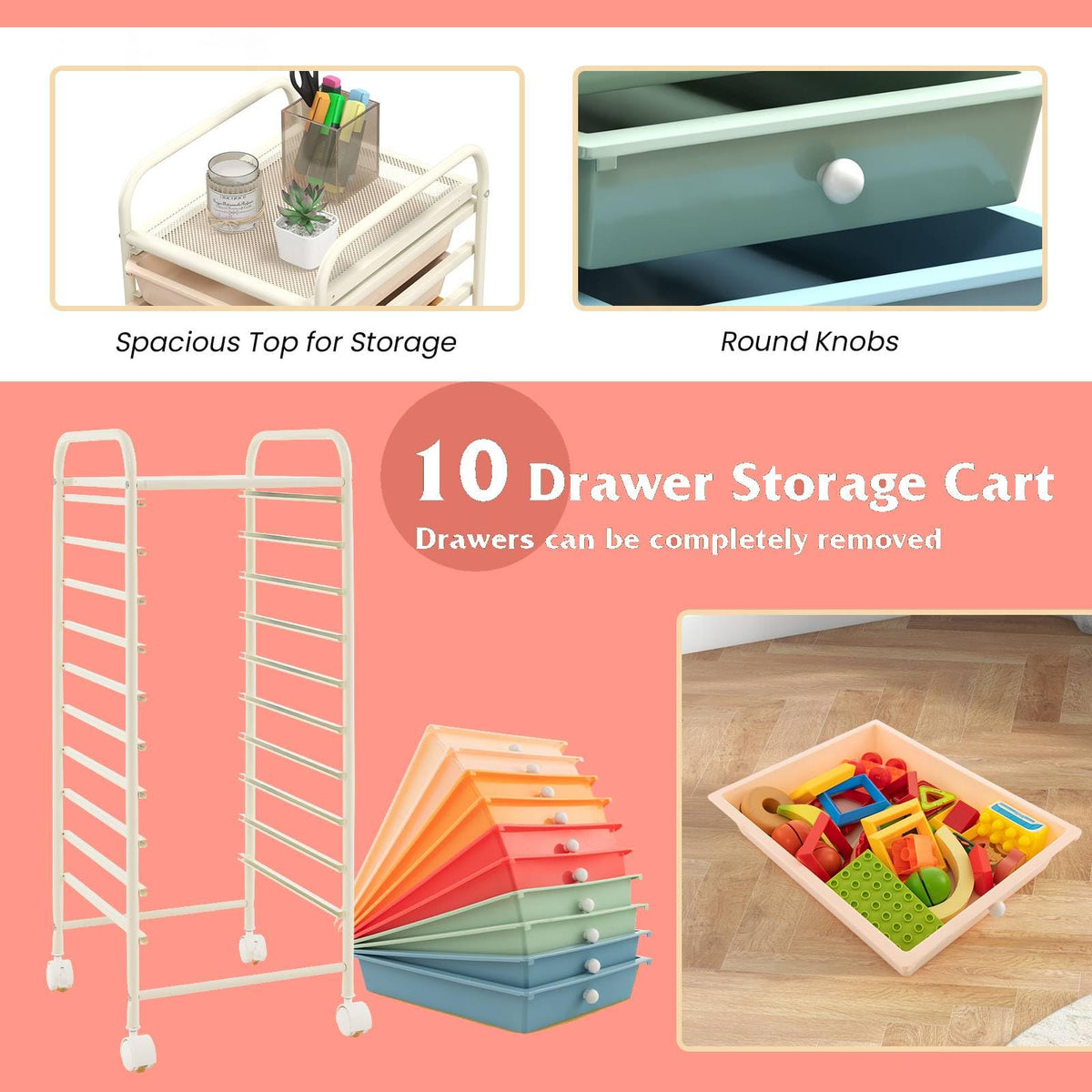10 Drawers Rolling Storage Cart with Wheels G51901