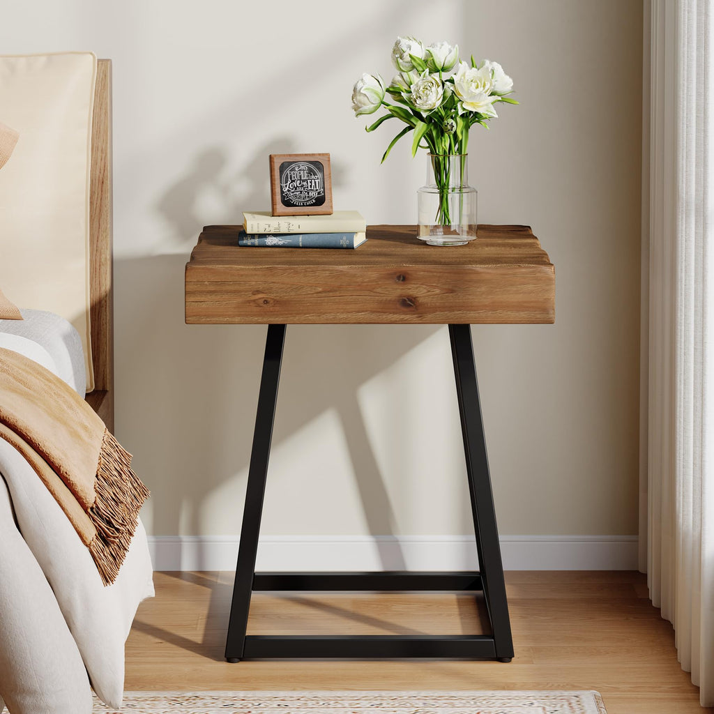 Solid Wood Nightstand with Metal Frame C37404