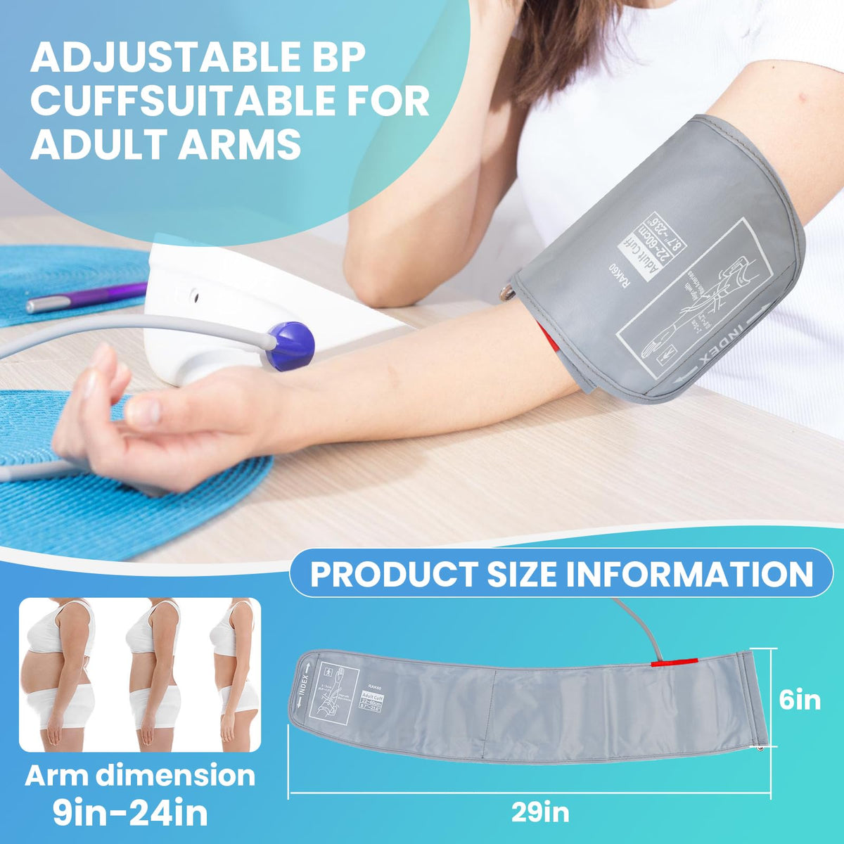 Extra Large Blood Pressure Cuff Replacement, 8.7"-23.6" Adjustable Upper Arm Cuff B6623