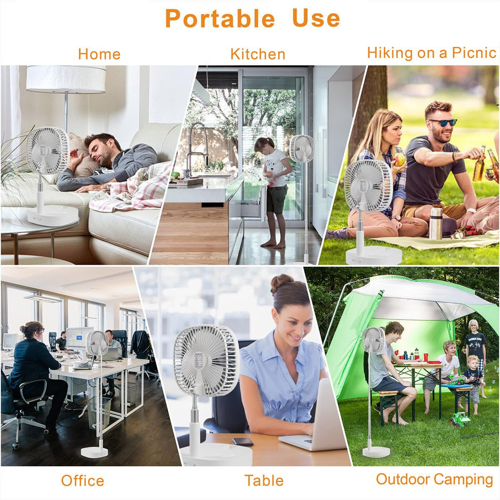 Portable Foldaway Standing Fan 7200Mah Rechargeable Battery Remote Control Telescopic 4 Speed Quiet Timer Gray F671
