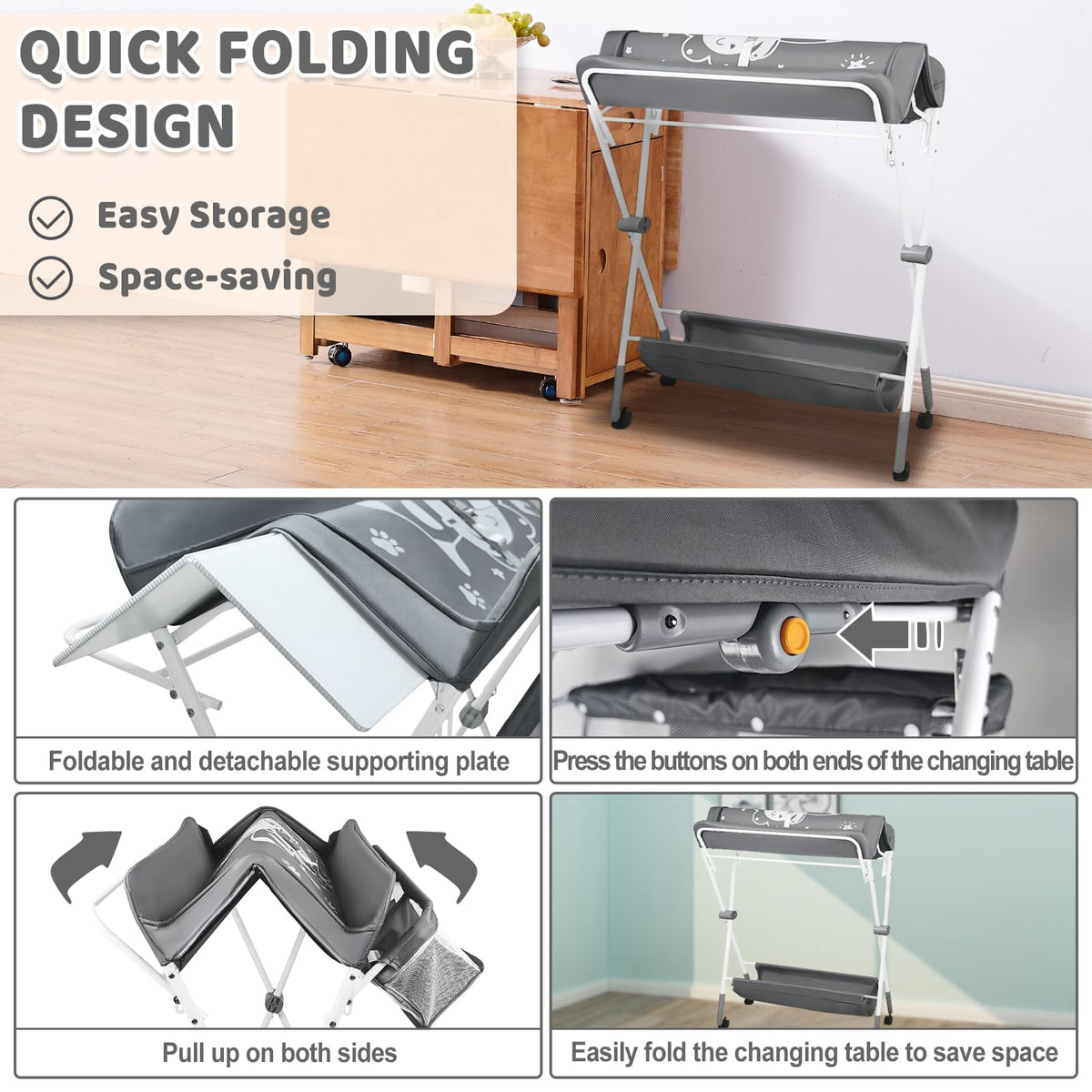 Portable Folding Baby Changing Table with Wheels Y422518