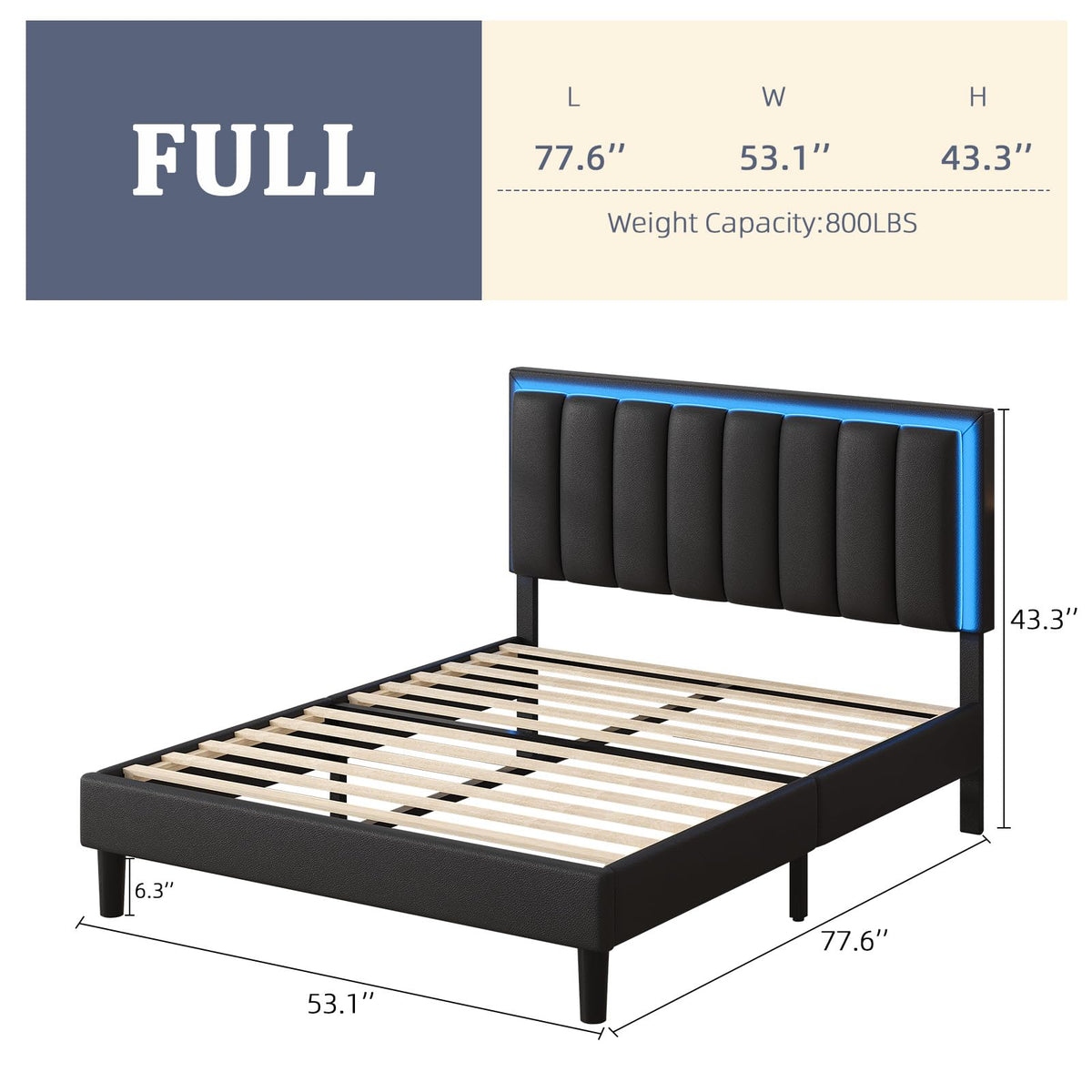 Black Full Bed Frame with PU Headboard H49789