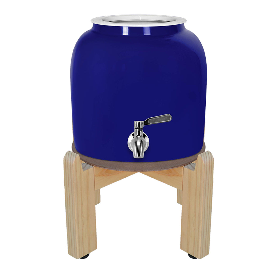 Porcelain Ceramic Crock Water Dispenser with Wood Stand and Stainless Steel Faucet V321
