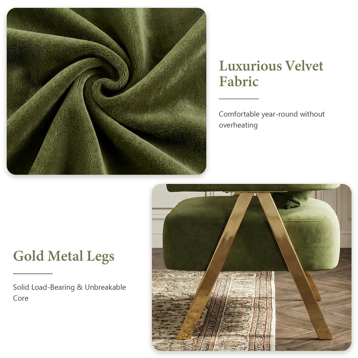 Green Velvet Dining Chairs Set of 2 with Arms J757433