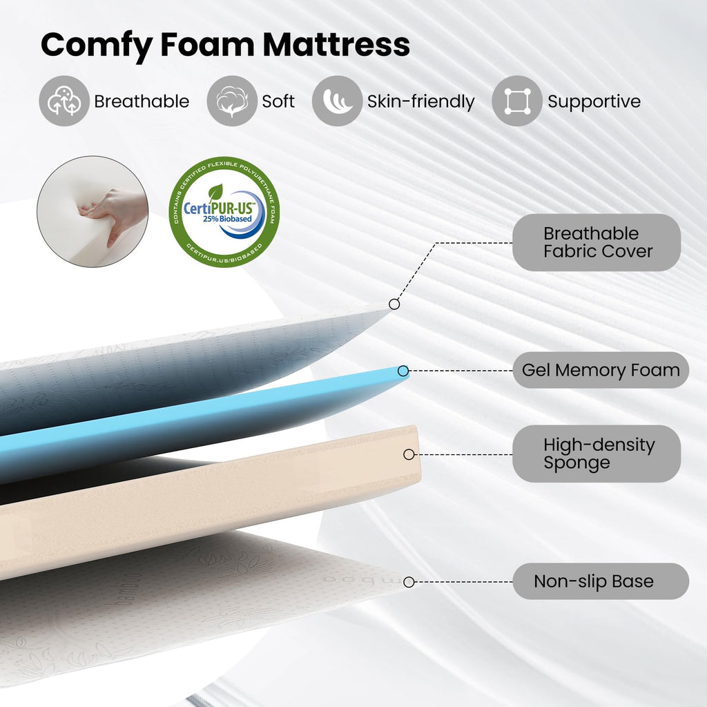 Twin Folding Bed Frame with Memory Foam Mattress I9648