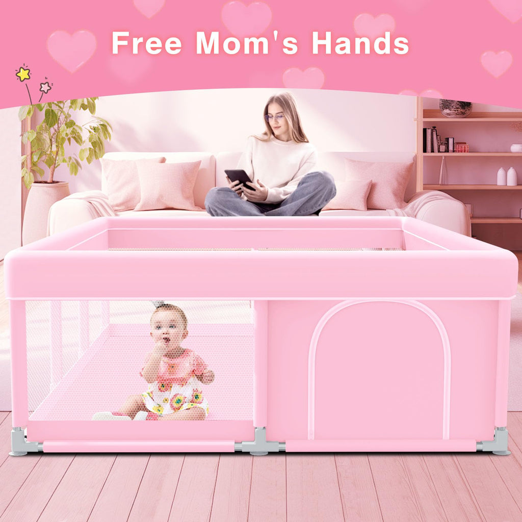 Pink Baby Playpen 74x50 Inches with Mesh S195318