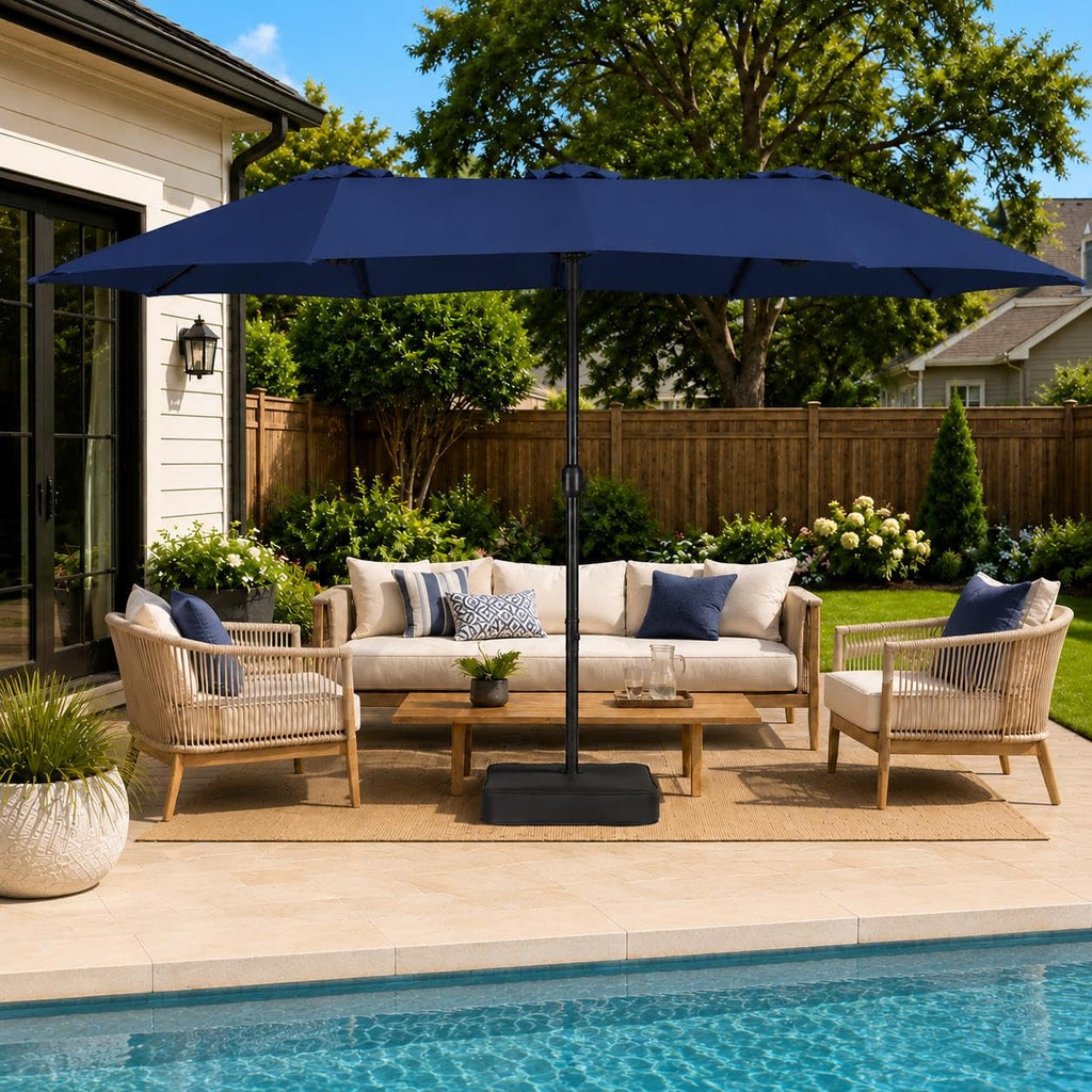 13FT Double-Sided Patio Umbrella with Base Navy Blue D802