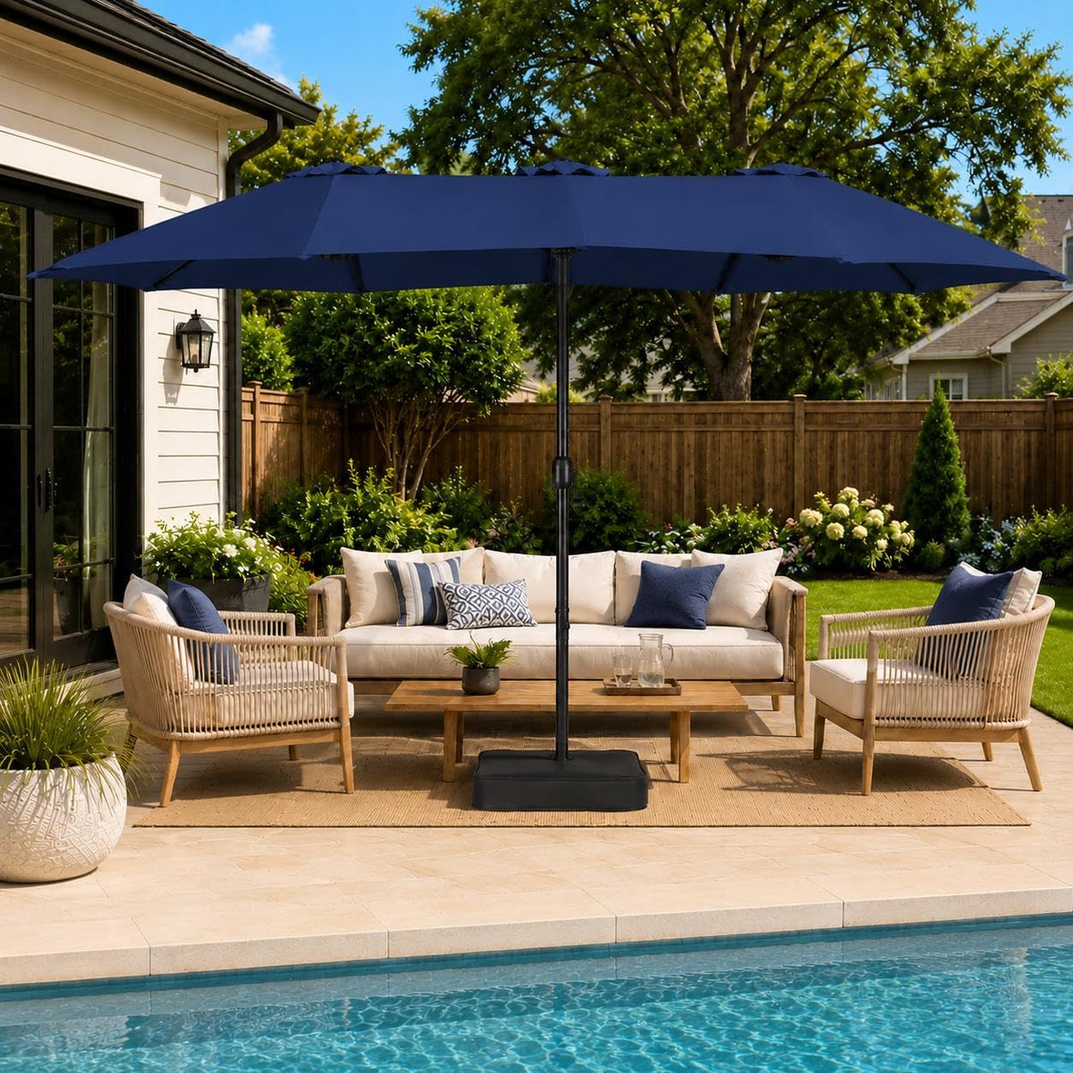 13FT Double-Sided Patio Umbrella with Base Navy Blue D802