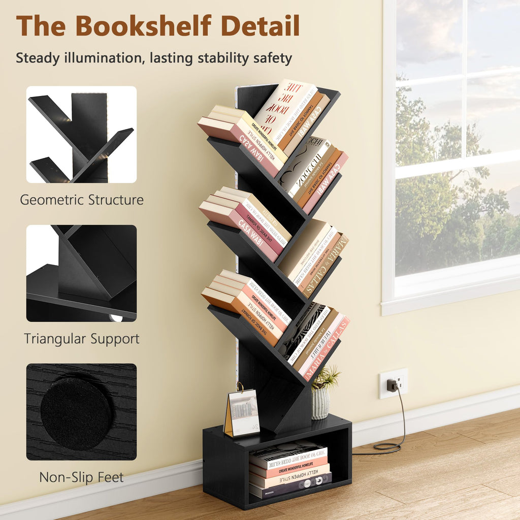 6 Tier Tree Bookshelf with Drawer and LED Lights V117149