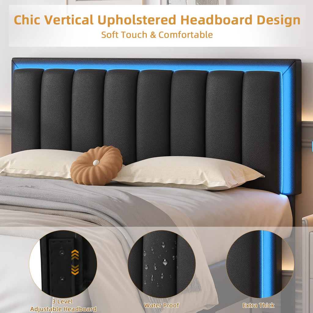 Black Full Bed Frame with PU Headboard H49789