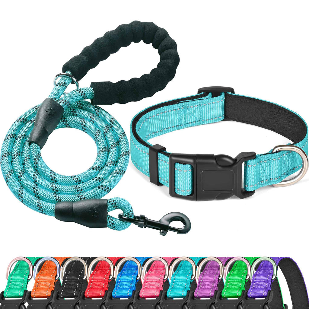 Reflective Padded Dog Collar with Neoprene, Medium, Turquoise Y12226