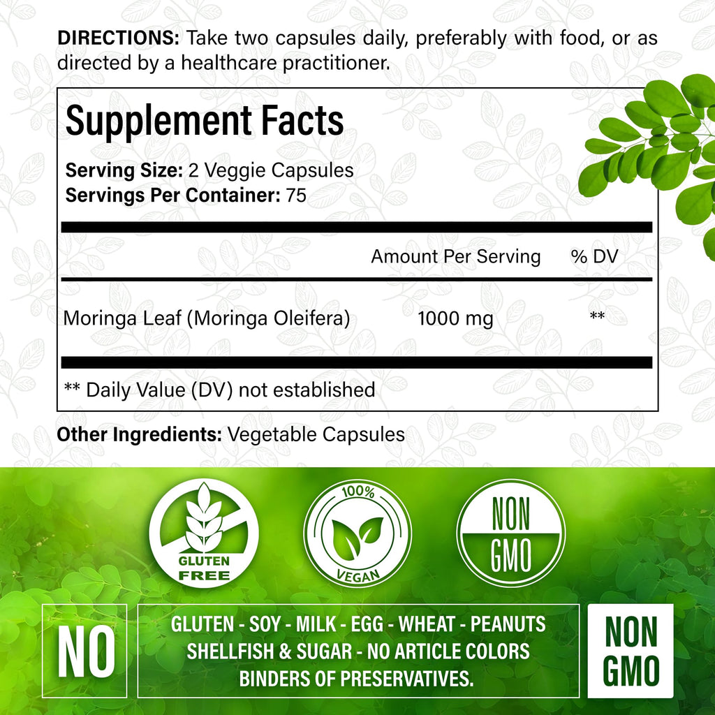 Moringa Oleifera Leaf Extract Capsules 150 Count X361