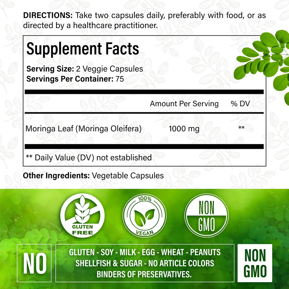 Moringa Oleifera Leaf Extract Capsules 150 Count X361