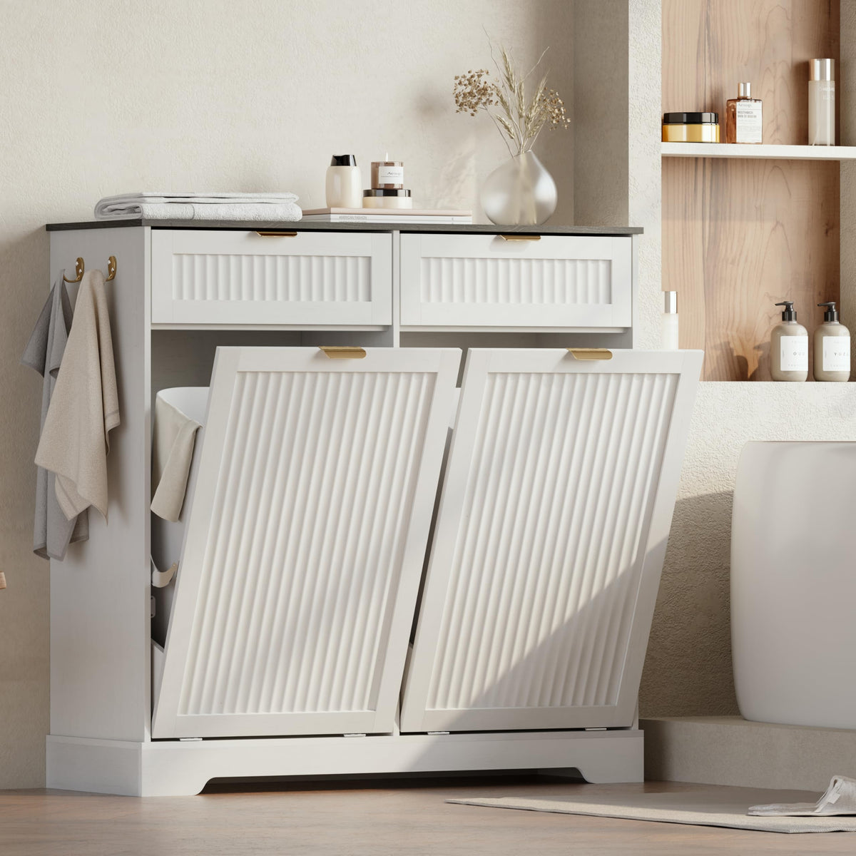 White Double Tilt Out Trash Can Cabinet E3650