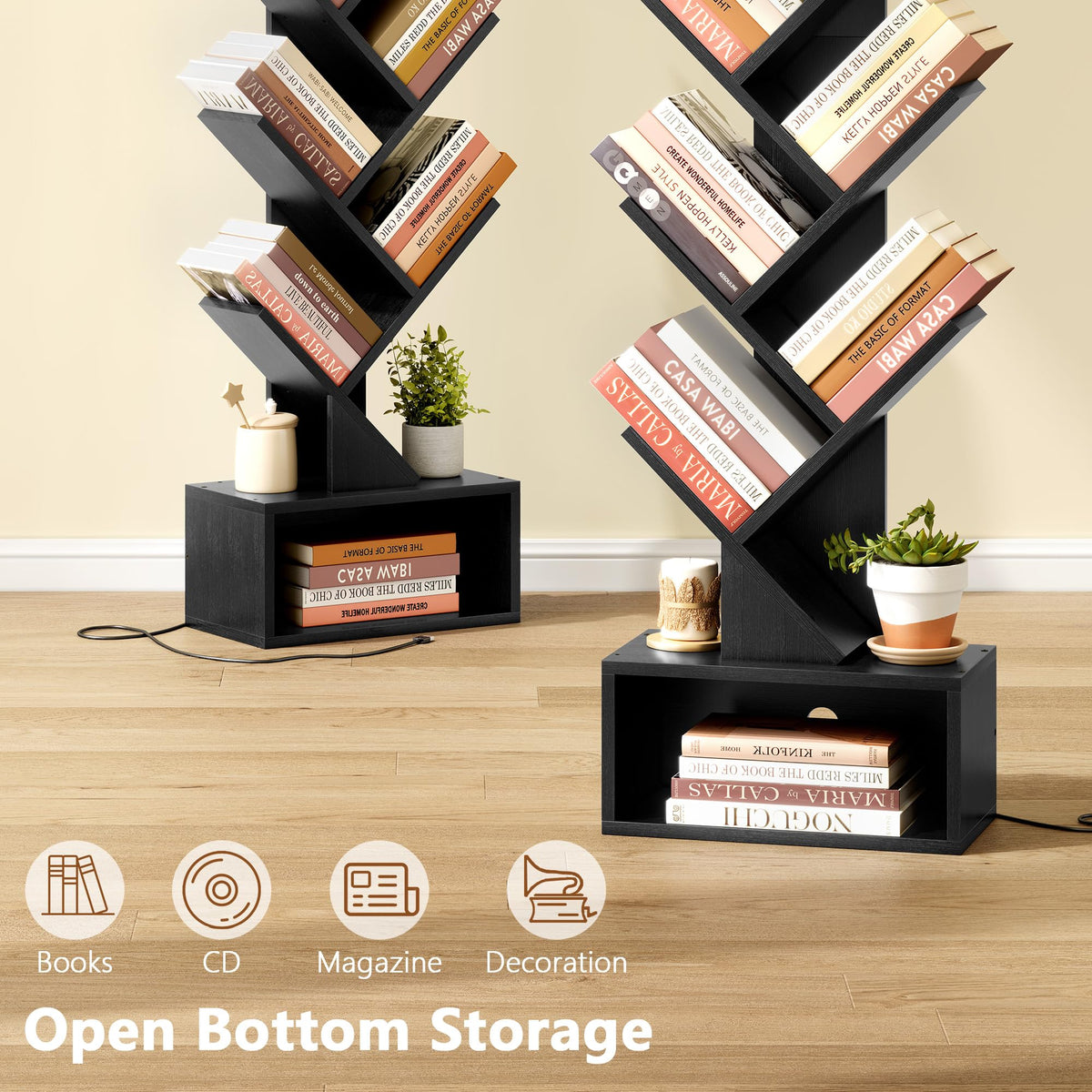 6 Tier Tree Bookshelf with Drawer and LED Lights V117149