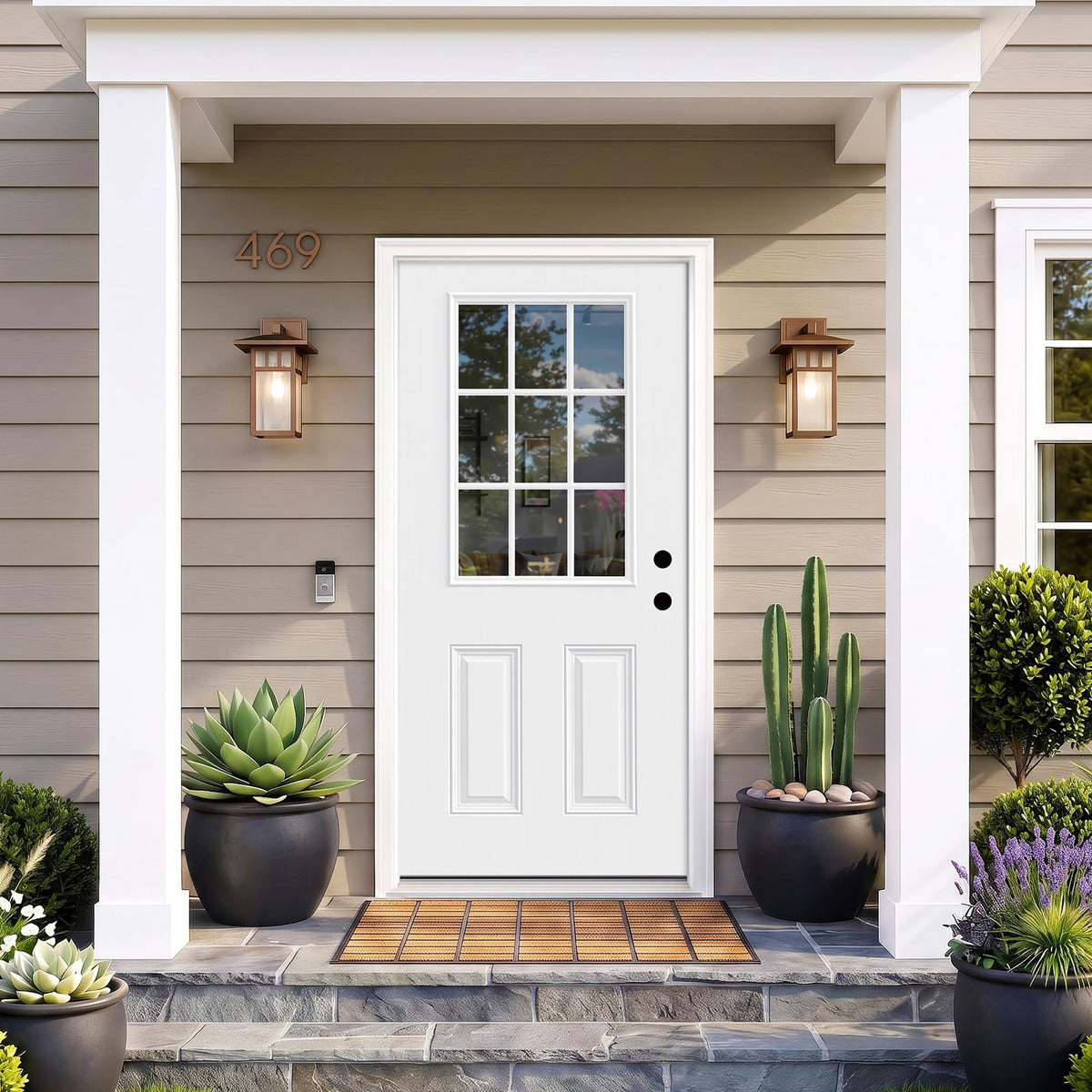 White 9-Lite Fiberglass Entry Door Q963