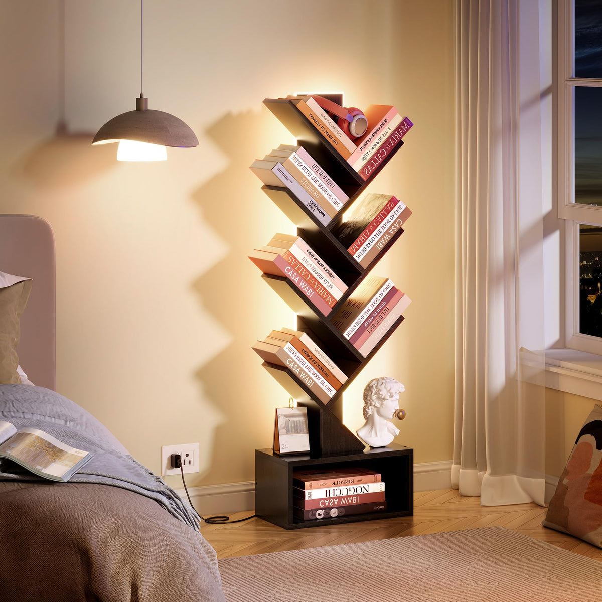 6 Tier Tree Bookshelf with Drawer and LED Lights V117149