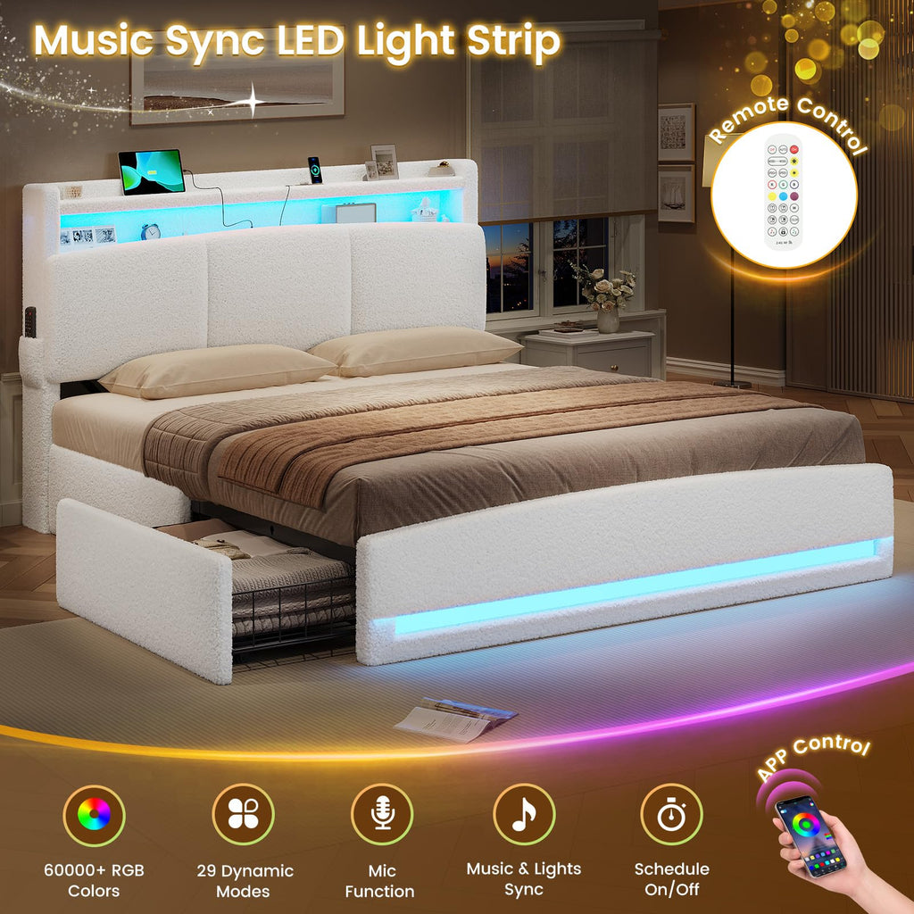 Full Bed Frame with Storage Headboard and Charging Station M991