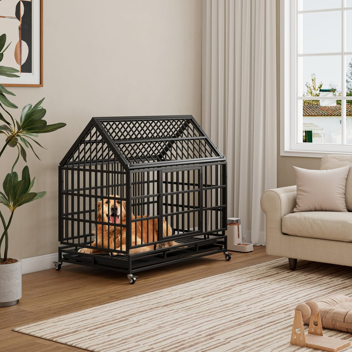 48 Inch Heavy Duty Dog Crate with Wheels Z107255