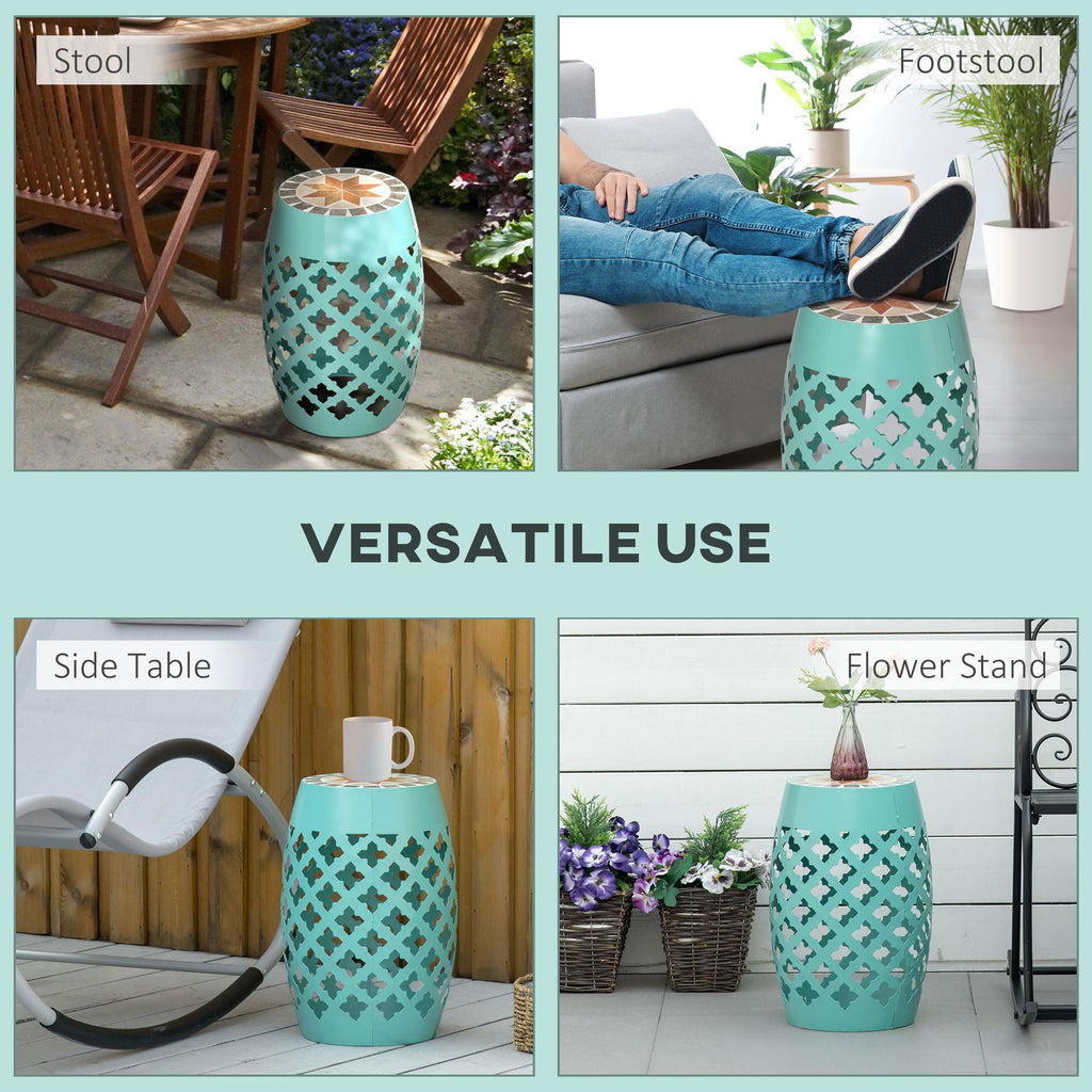 Mosaic Blue Round Outdoor Stool Y175259